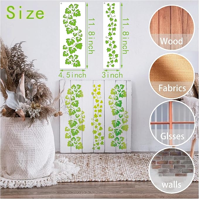 12 Pieces Leaf Vine Stencils Leaves Floral Spring Stencil Reusable DIY Crafts Drawing Templates Stencils for Painting on Wood Wall Canvas Furniture Home Décor (Vine)