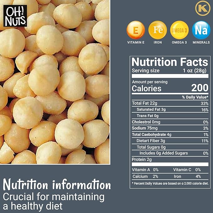 Oh! Nuts Roasted Salted Macadamia - 1 lb - Macadamia Nuts Salted - Premium Roasted Macadamia
