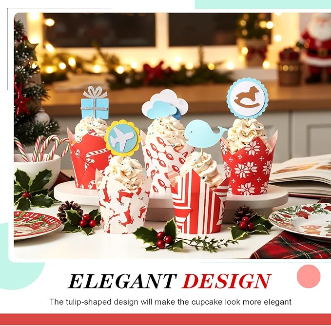 500 Counts Christmas Tulip Cupcake Liners Birthday Party Muffin Cupcake Baking Liners Grease Proof Cake Liner Holders for Fall Christmas Halloween Birthday Party