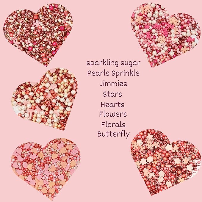 Confect Pink, White & Silver Pearl Heart Sprinkles Mix – Edible Cake, Cupcake & Cookie Decorations – Birthday & Celebration Baking Sprinkles – Pack of 5 | Vegan, Gluten-Free, Nut-Free, Soy-Free, Dairy-Free, Palm Oil-Free- 5 Oz