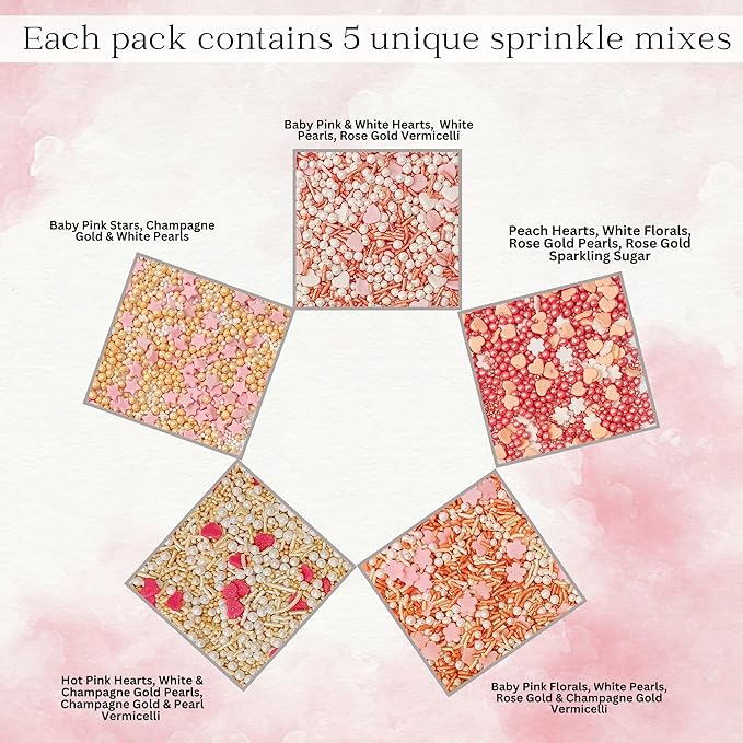 Confect Valentine’s Day Edible Sprinkles Mix – Gold, White & Pink Pearls with Stars & Hearts – Decorative Baking Sprinkles for Cakes, Cupcakes, Cookies & Birthdays- Vegan, Gluten-Free, Nut-Free, Soy-Free, Dairy-Free, Palm Oil-Free -5 Oz
