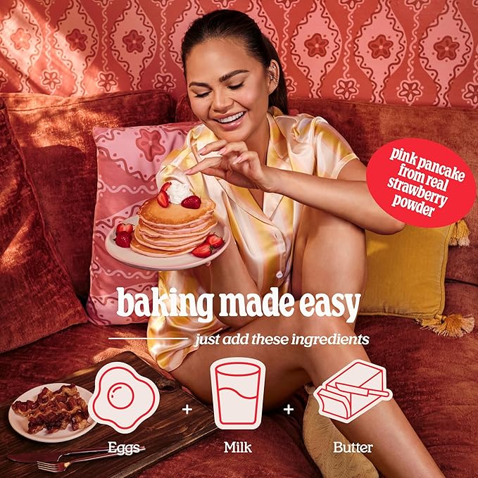 Strawberry Mochi Pancake & Waffle Mix by Cravings by Chrissy Teigen – 3 Pack Mochi Pancake Mix Gluten Free with Real Strawberries – Pink Pancake Mix, Mochi Foods Waffle Mix, Non-GMO, Kosher