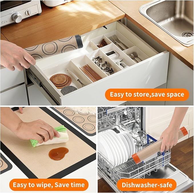 Silicone Baking Mat Set, Non-Stick Reusable Food-Grade Oven Liners, Half Sheet Size 16.54 x 11.62 Inch, Grey, 2 Pack