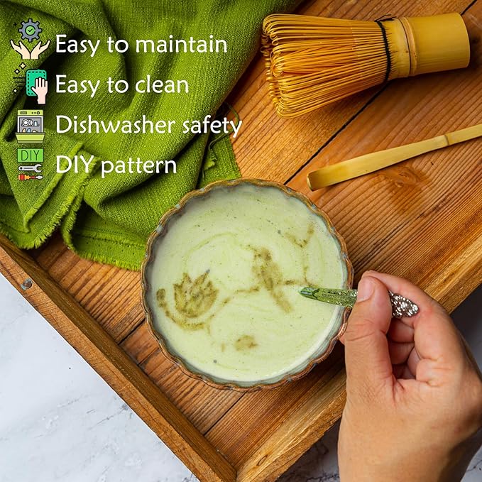 8PCS Matcha Whisk Set - Matcha Set Ceramic Whisk and Bowl, Japanese Buucup Matcha Set, Sifter, Scoop, Holder & Tea Towel for Traditional Matcha Ceremony (Green)