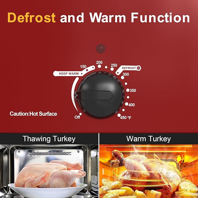 24Qt Turkey Roaster Oven Buffet with Self-Basting Lid, 1450W Electric Roaster Oven with Cool-Touch Handles, Stainless Steel，Removable Pan and Rack, Red