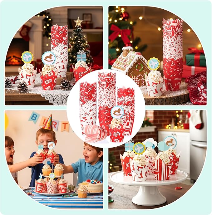 500 Counts Christmas Tulip Cupcake Liners Birthday Party Muffin Cupcake Baking Liners Grease Proof Cake Liner Holders for Fall Christmas Halloween Birthday Party