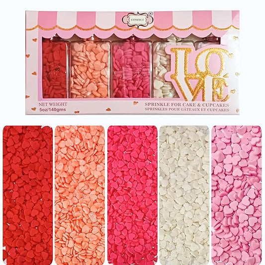Confect Valentine Heart Sprinkles – Red, White & Pink Edible Sprinkle Mix | Pack of 5 for Cake, Cupcake, Cookie & Dessert Decorating | Celebration & Baking Sprinkles | Vegan, Gluten-Free – 5 Oz