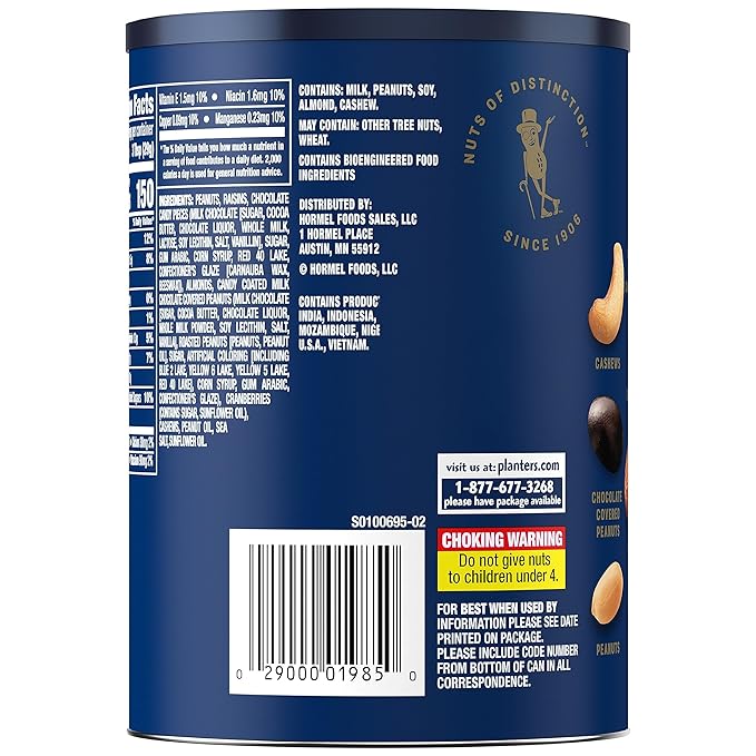 PLANTERS Holiday Nut Crunch Mix with Peanuts, Raisins, Chocolate Covered Peanuts, Almonds, Cashews, Cranberries, Holiday Snack, Party Nut Mix, 21oz Canister