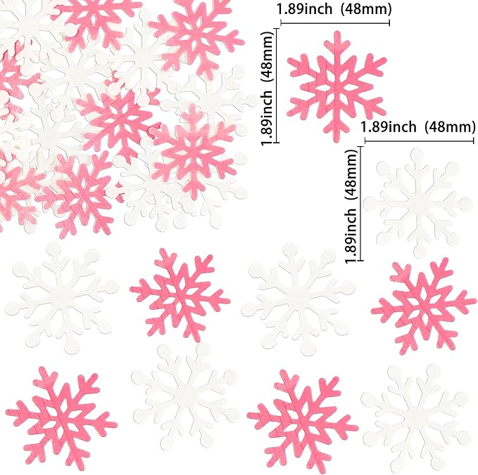 Gyufise 60Pcs Edible Snowflake Cupcake Toppers Winter Cupcake Picks Water Paper Winter Frozen Cake Decorations for Snowflake Theme Baby Shower Kids Birthday Party Supplies Pink White