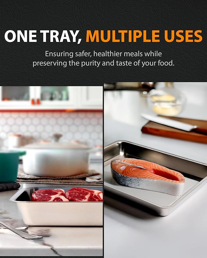 3-Piece Baking Pan Set, 304 Stainless Steel, 2-Inch Deep, Oven Safe to 450°F, Corrosion-Resistant, Easy to Clean, Stackable, 16-Inch, 12-Inch, 9-Inch Sizes