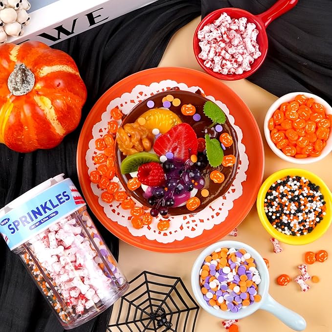 Dazzjoy Halloween Pumpkin Sprinkles, 150g/5.29oz, Edible Orange Sprinkles for Cake Decorating, Edible Cake Decoration & Cupcake Topper