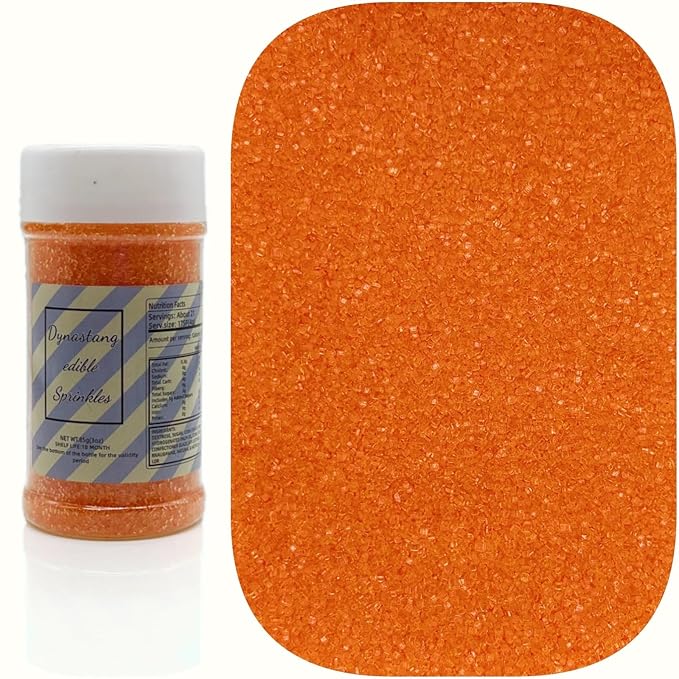 Dynastang Orange Sanding Sugar Sprinkles Edible Sugar Crystals Cake Decoration Cupcake Toppers Cookie Decorating Perfect for Cakes, Cupcakes, Desserts Toppings 3OZ