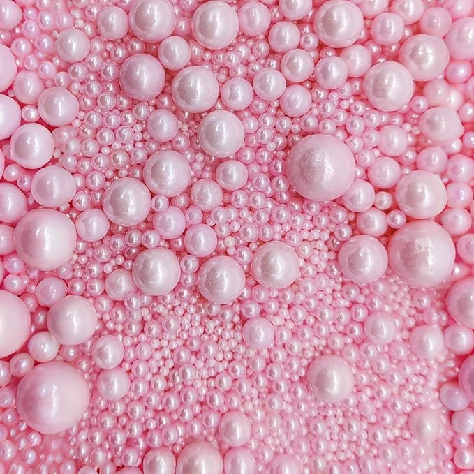 Dynastang Mixed Size Pink Pearls Sprinkles Edible Pearls Cake Decorating Pearls Cake Decorations Cupcake Toppers Cookie Decorating Perfect for Cakes, Cupcakes, Desserts Toppings 3OZ