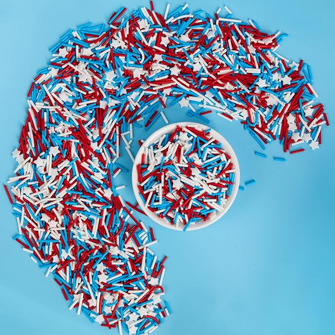 Edible Patriotic Sprinkles for Cake Decorating,Red White and Blue Jimmies Stars Sprinkle Mix, 100g/3.53oz, American Team USA Sprinkles,Baking,Ice Cream,Cookies,Cupcake Topper,Holiday Festival Valentines Christmas Party Decorations