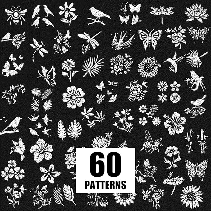 60Pcs Stencils for Painting, 3 Inch Reusable Small Stencil Flower Plant Animal DIY Craft for Rock, Walls, Canvas, Drawing, Art Scrapbook Home Decor.