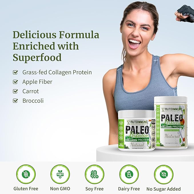 Collagen Protein Powder for Women - Non GMO Collagen Protein with Carrot Broccoli Apple Fiber - Grass Fed Beef Protein Powder Paleo Keto & Superfood Blend by Autoimmune (Natural, 1 Pound)