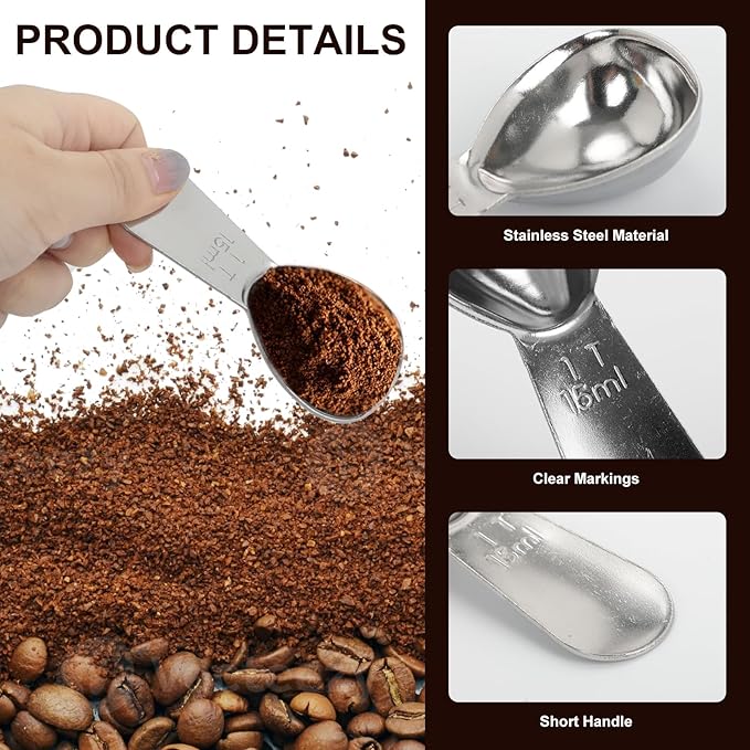 3pcs Stainless Steel Coffee Scoop Set, 15ml Tablespoon Measuring Spoons for Coffee, Tea, Sugar, Spices - Short Handle Design, Durable & Rust-Free