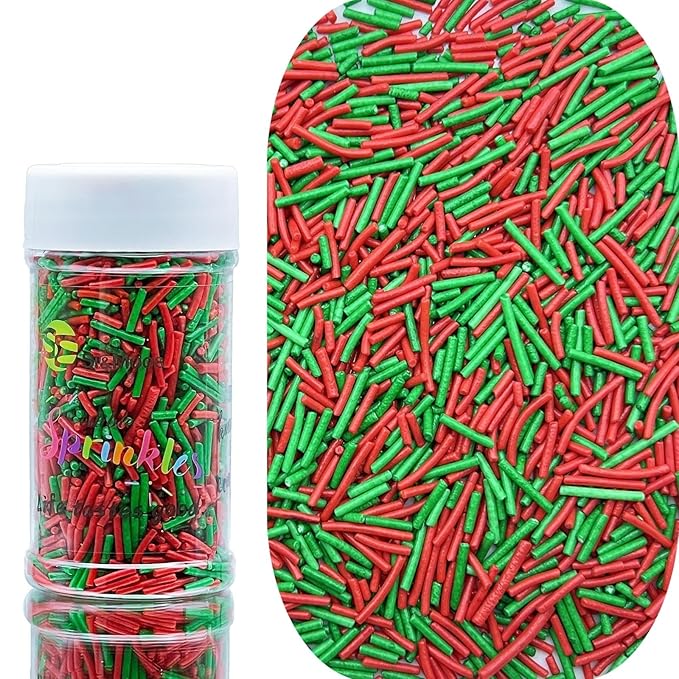 SE Si&Moos Christmas Jimmy Sprinkles Red and Green Jimmies Sprinkles for Cake Decorating Edible Christmas Cake Decorations Edible Crunchy Jimmies for Topping Ice Cream, Cookies, Cupcakes, Dessert Decorating 3 OZ