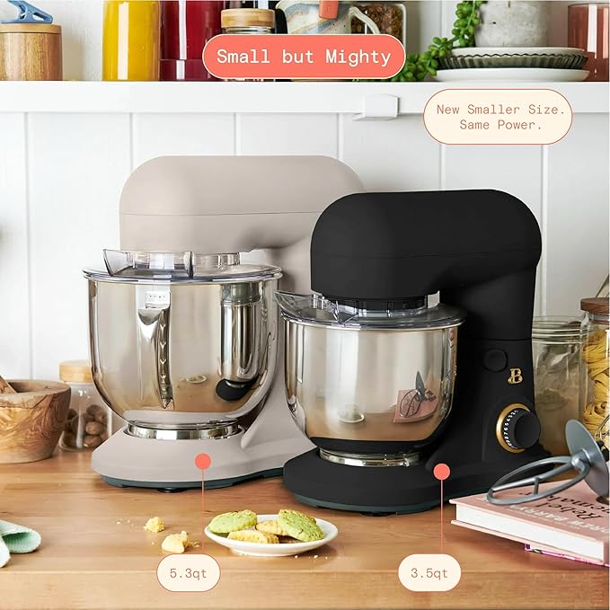 Beautiful 3.5 Qt Tilt-Head Stand Mixer | 12-Speed 300 W Motor | Stainless Bowl Beater, Dough Hook & Whisk by Drew Barrymore (Black Sesame)