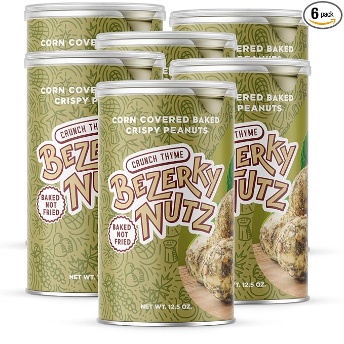 Bezerky Crispy Cracker Nuts | Baked Corn Coated Peanuts | Mixed Herb | Crunchy Corn Snack | Lebanese Kri Kri Nuts | 12.5oz (Pack of 6)