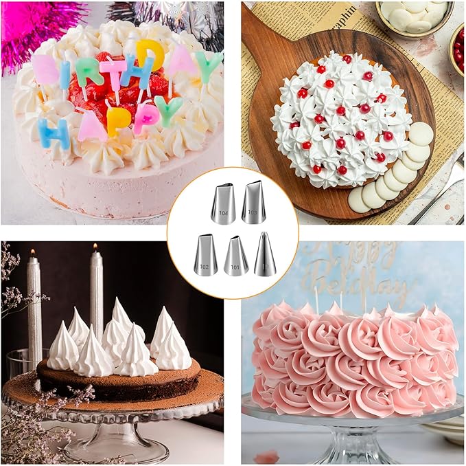 5 Pcs Piping Tips Set Piping Nozzles Set Stainless Steel Cupcake Icing Pipings Kit DIY Icing Nozzle Tool Frosting Tips for Cake Decorating