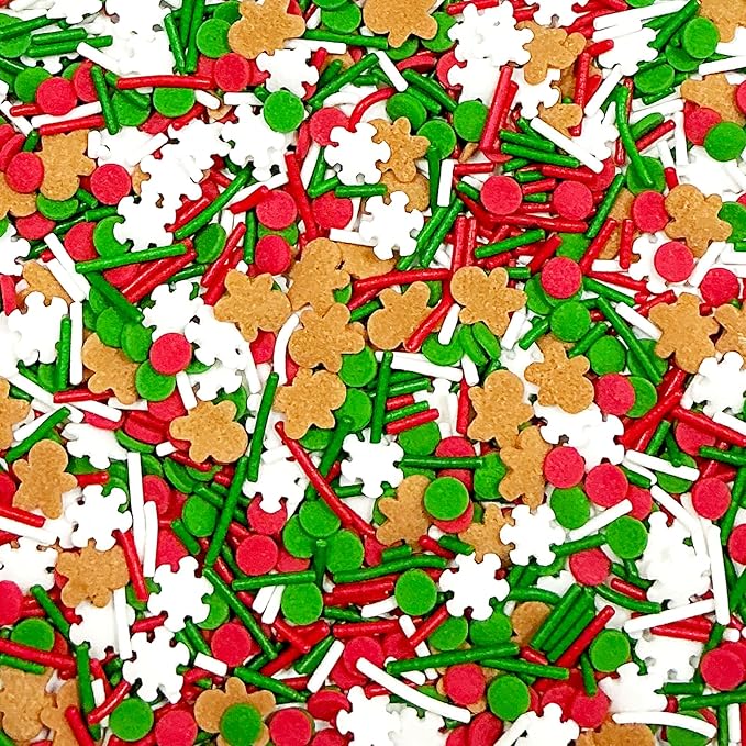 Homipooty Christmas Sprinkles for Cake Decorating 100g/3.5oz Mix of Red Green with White Jimmies Gingerbread Man Sprinkles Decorative Christmas Dessert
