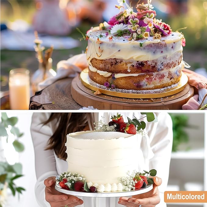 BOARDS+ 12 Pack Cake Drums 8 & 10 Inch in White, Gold & Black Color | 1/2" Thick CakeBoard Circle Rounds + Free Prop Up Tools | Fully Greaseproof, Sturdy for Heavy/Tiered Cakes