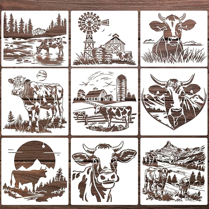 Animal Wood Burning Stencils for Painting Cow Stencil Reusable Farmhouse Stencils for Crafts T-Shirt Fabric Wood DIY Decor