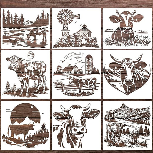Animal Wood Burning Stencils for Painting Cow Stencil Reusable Farmhouse Stencils for Crafts T-Shirt Fabric Wood DIY Decor