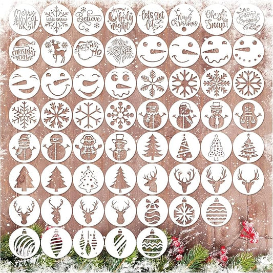 60pcs Christmas Stencils for Painting on Wood 3 Inch Small Nativity Ornament Reusable Holiday Xmas Drawing Stencil Templates for Wood DIY Crafts Card Paper Gift Home (Christmas one)