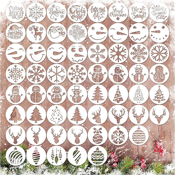 60pcs Christmas Stencils for Painting on Wood 3 Inch Small Nativity Ornament Reusable Holiday Xmas Drawing Stencil Templates for Wood DIY Crafts Card Paper Gift Home (Christmas one)