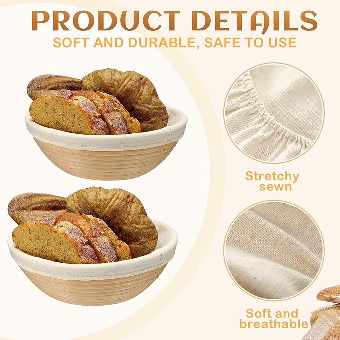 Boao 6 Pieces Bread Banneton Proofing Basket Liner Cloth Cover Natural Rattan Baking Dough Banneton Proofing Sourdough Basket Cloth Liner Bread Baking Supplies (Round,9 Inch)