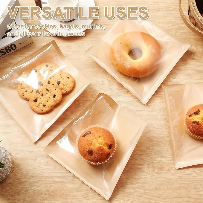 120 Pack Cookie Bags with Seal and Stickers, 5.7 x 6.5 Inch Paper Bakery Bags with Window, Heat-Sealable, Greaseproof Paper Bags Perfect for Treat, Donuts, Cake Slices, Scones, and Brownies