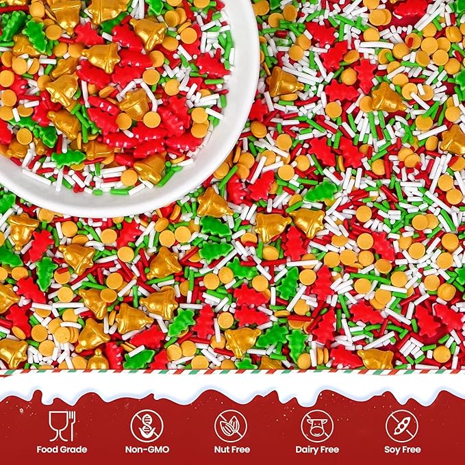 Christmas Sprinkles for Cake Decorating, Christmas Tree Bell Sprinkles Mix, 150g/5.29oz, Perfect for Cake Decoration, Cupcake Decorations, Baking, foodgrade