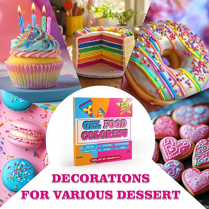 24 Colors Gel Food Coloring Set for Christmas, Concentrated Food Coloring Gel for Icing, Edible Food Dye for Baking, Candy, Cake Decorating, 0.35 Fl. Oz/Bottles