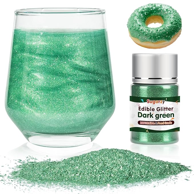 Christmas Edible Green Glitter for Drinks, Food Grade 10g Green Sprinkles Cake Decorating Supplies, Edible Luster Dust for Cocktail Beverages, Food Coloring Shimmer Powder for Baking,Cake Cupcakes Cookies Drinks Candy Strawberries Decorations