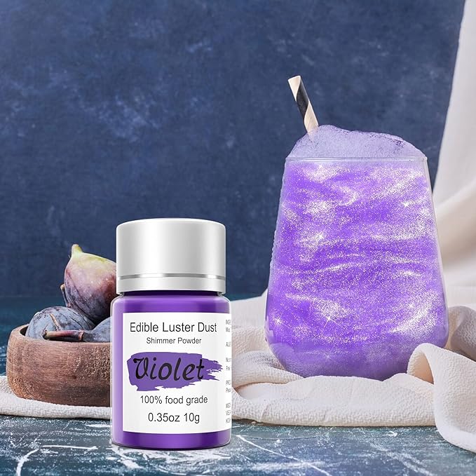 Purple Luster Dust Edible Glitter for Cakes Cocktails – 10g Colaele Edible Shimmering Dust for Chocolates, Metallic Food Coloring Powder for Cake Decorating Edible Glitter for Drinks, No Gluten,Vegan