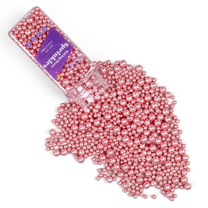 Cobakey Rose Gold Sprinkles for Cake Decorations 3.52 ounce Rose Gold Metallic Pearl Sprinkles for Cupcake Toppers Wedding Party Valentines Halloween Christmas Supplies