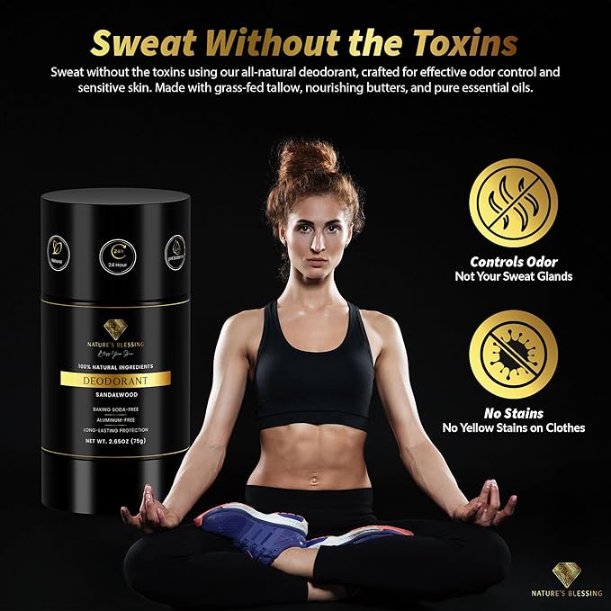 100% Natural Deodorant - Baking Soda & Aluminum Free - Gentle for Sensitive Skin - Long Lasting Protection (Sandalwood)