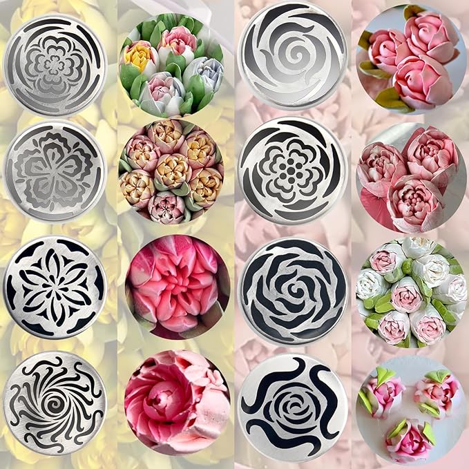 Russian Piping Tips Set 2PCS Stainless Steel Cake Decorating Kit for 3D Flowers Roses Extra Large Icing Nozzles Flower Tips Baker Tools for Wedding Birthday Cakes Cupcakes Cookies (Silver A-2)
