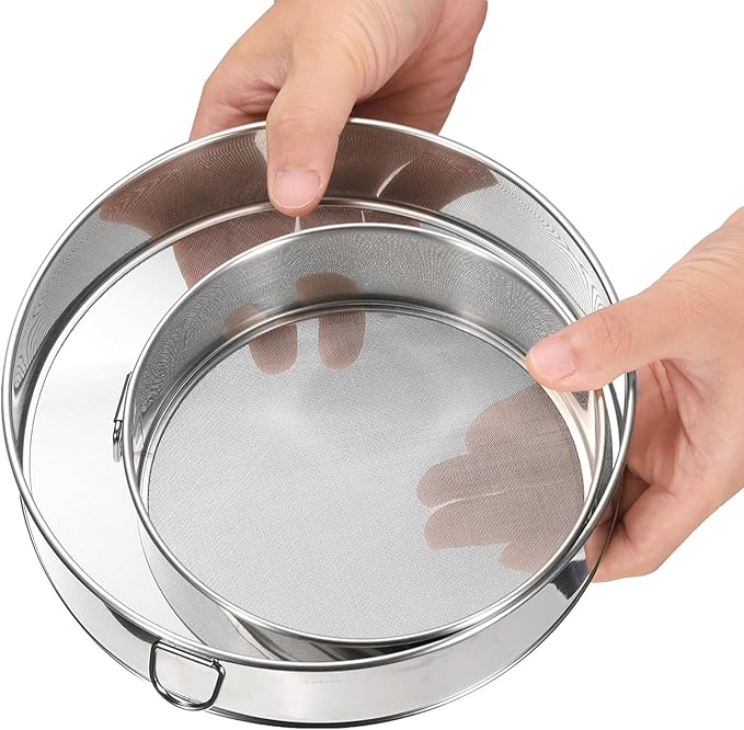 uxcell 304 Stainless Steel Flour Sifter, 12Inch 60 Mesh Round Sifter Flour Sieve Mini Fine Mesh for Baking Cake Bread, Silver