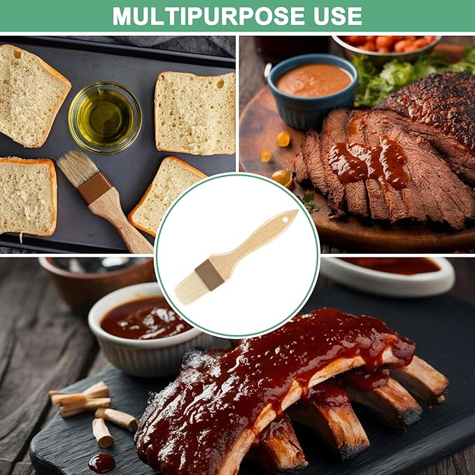 2-Pack Pastry Brush, Wooden Handle Natural Bristle Basting BBQ Oil Brush for Cooking/Barbecue/Kitchen [1.6"]