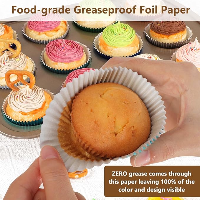 Gifbera Navy Blue Foil Cupcake Liners 200-Count Standard Size Muffin Paper Baking Cups