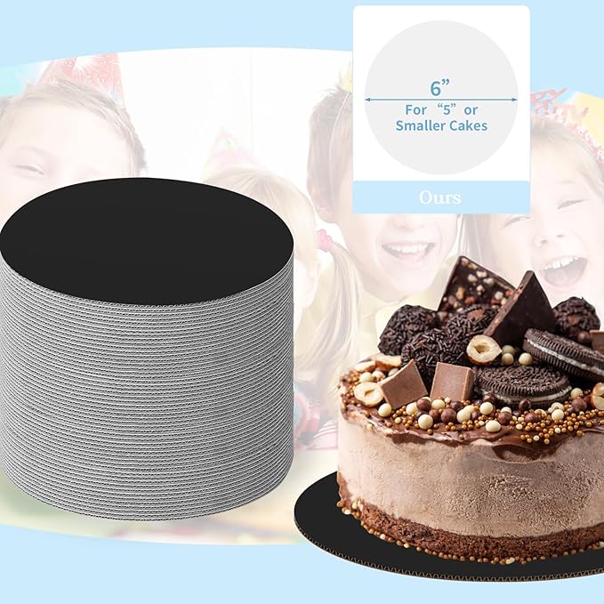 JCD 40 Packs Black Cake Boards Round,6inch Circles Rounds Base Food-Grade Cardboard,6 Inch Cake Plate（Thinner But Stronger(Black, 6inch/40Pcs)