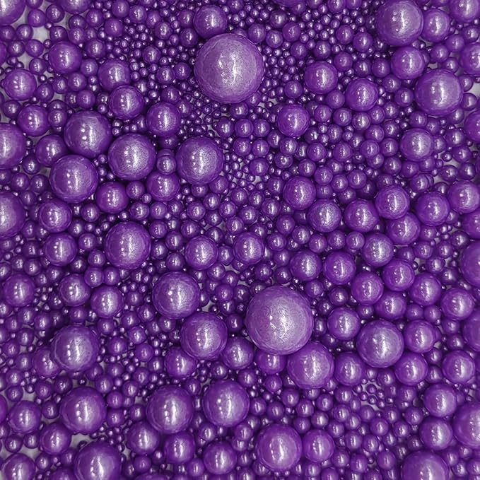 Edible Purple Sugar Pearls Sprinkles Candy Mix Size Pearls Cake Decorations Cupcake Toppers Decorating Perfect for Wedding Party Valentine Christmas Supplies 4.58OZ