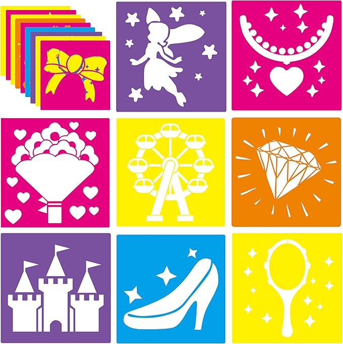 24 Pieces Stencils,Large Drawing Stencils Chalk Template,8 Inches Washable Shape Template Kit for Crafts,Painting Drawing (Princess, 8 inch)