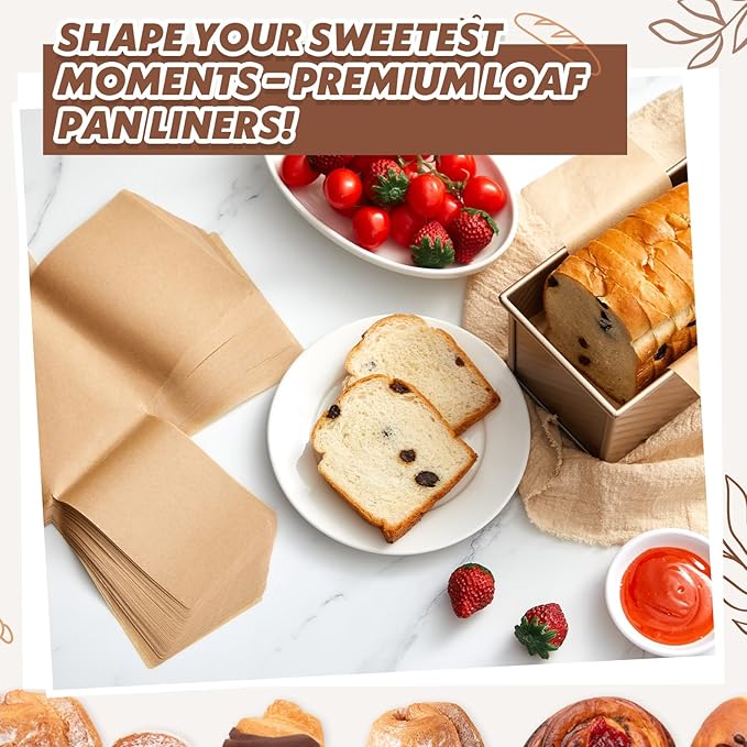 100 Pcs Loaf Pan Liners for Baking Bread Pan 13 x 5 Inches, Non-stick Disposable Greaseproof Baking Paper for Bread, Cakes, Toast