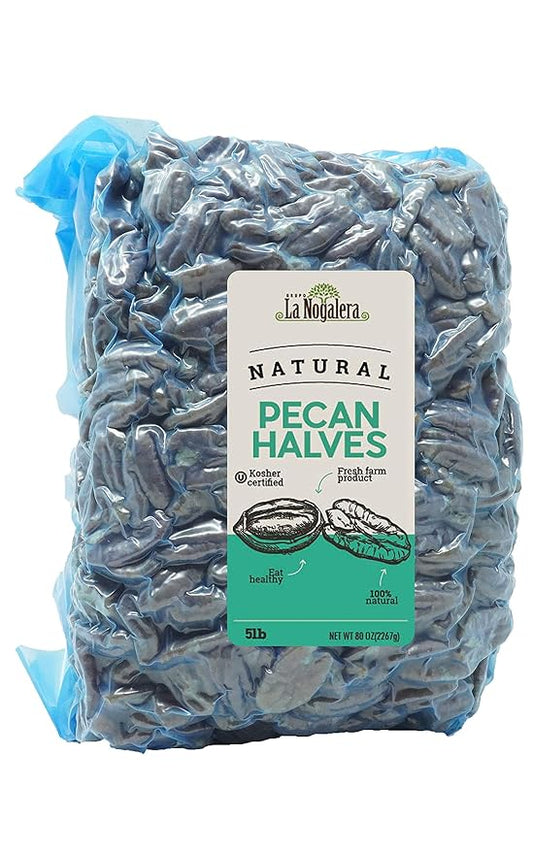 La Nogalera Pecans - Raw pecan nuts, Natural, 5 lbs vacuum sealed bag. They compare to organic, NO SHELL, Non-GMO, No Preservatives, Unpasteurized, Kosher and Halal Certified and Ketogenic Friendly