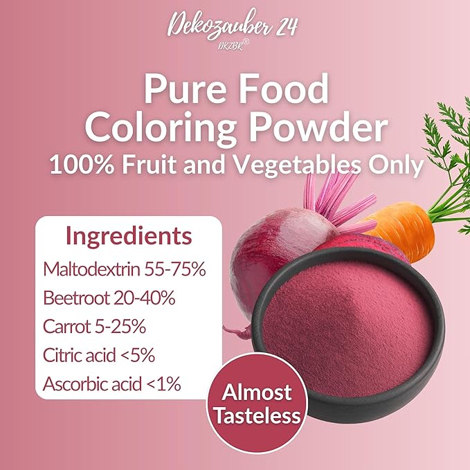 Dekozauber24 Natural berry red food coloring, 0.35oz edible powder, dye free, vegan, plant based and gluten free color for baking