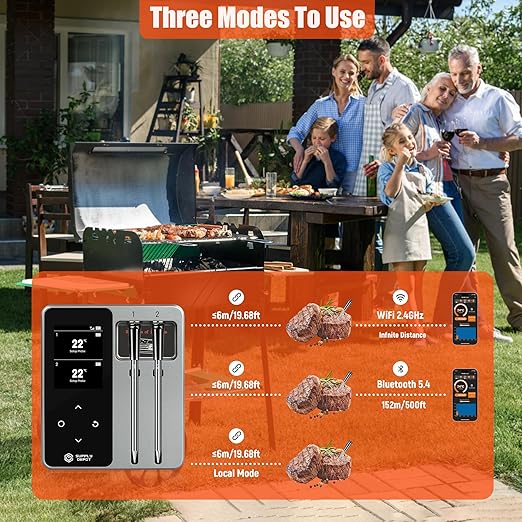 Meater Thermometer Wireless, 2 Probes Bluetooth Meat Thermometer, 572°F Heat Resistance WIFI Smart Thermometer Accuracy of ±0.5°F, LCD Display Wireless Thermometer for Grilling, Oven Smoker, Air Fryer